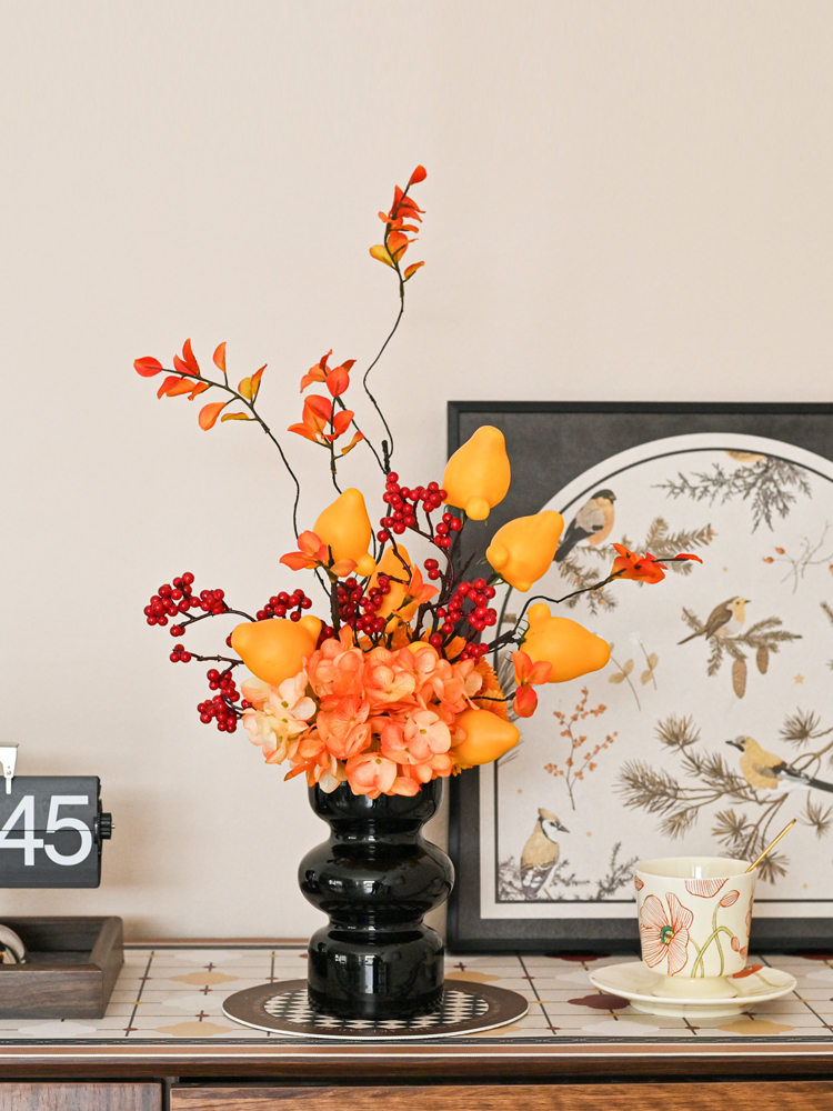 轻奢新款仿真红果假水果红浆果高档电视柜玄关创意新中式花艺摆件