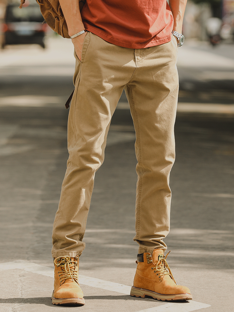 美式复古卡其色休闲裤男直筒春秋款纯棉男士裤子阿美咔叽工装长裤