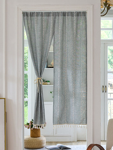 日系棉麻门帘半帘短帘卧室厨房免打孔半截帘客厅隔断帘玄关帘长帘