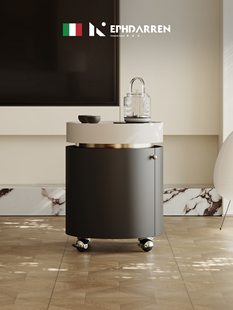 意式极简可移动茶台烧水壶一体圆形茶几客厅阳台小茶桌边几小推车