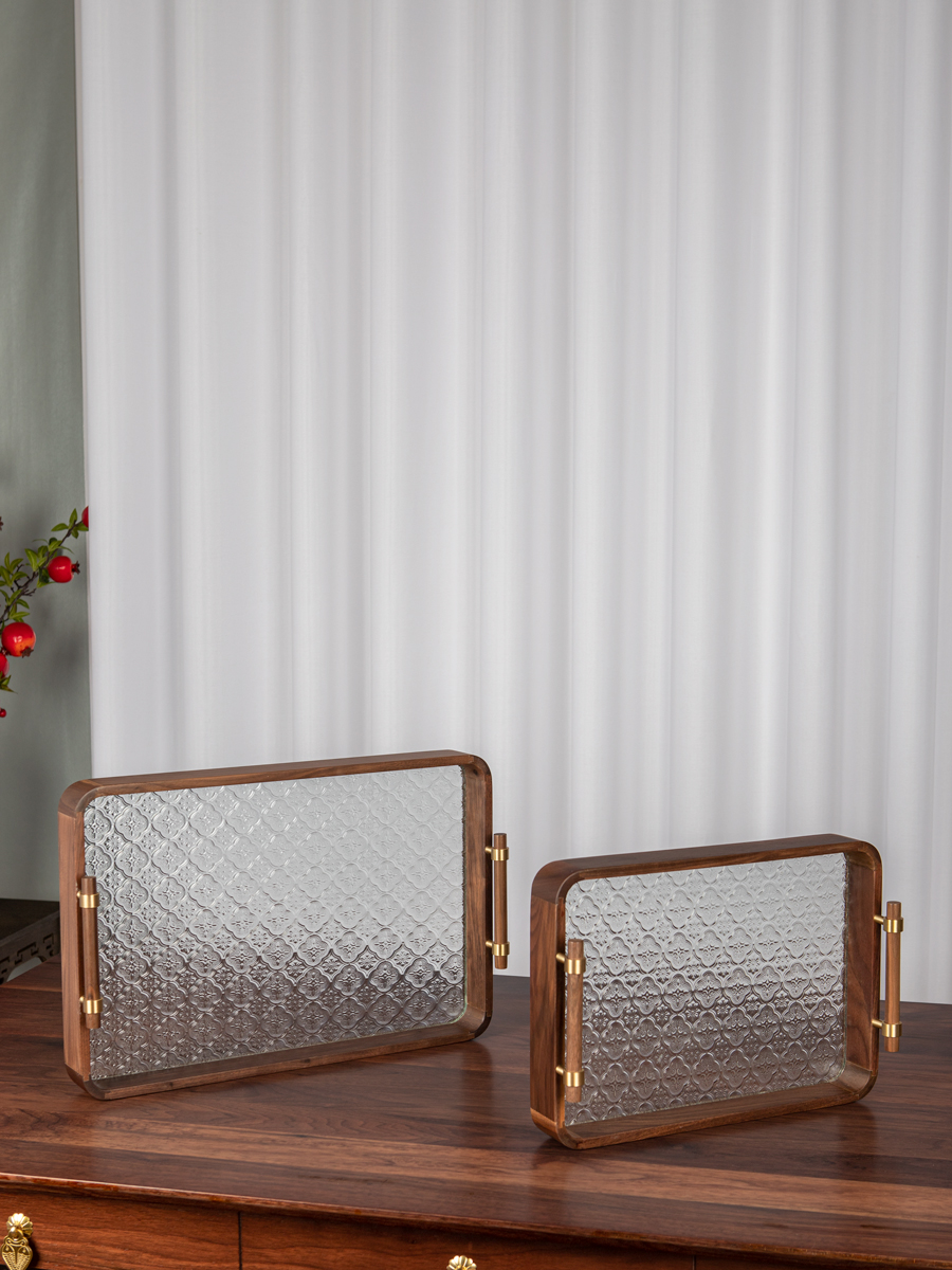 黑胡桃木质水果盘长方形托盘茶几家用早餐茶点木盘水果盘客厅家用