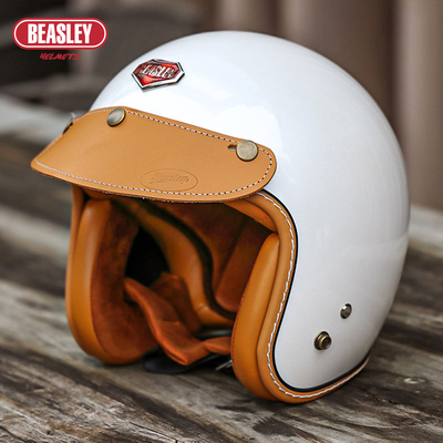 高档BEASLEY比斯力复古机车电动摩托车头盔男女四分之三盔3C认证