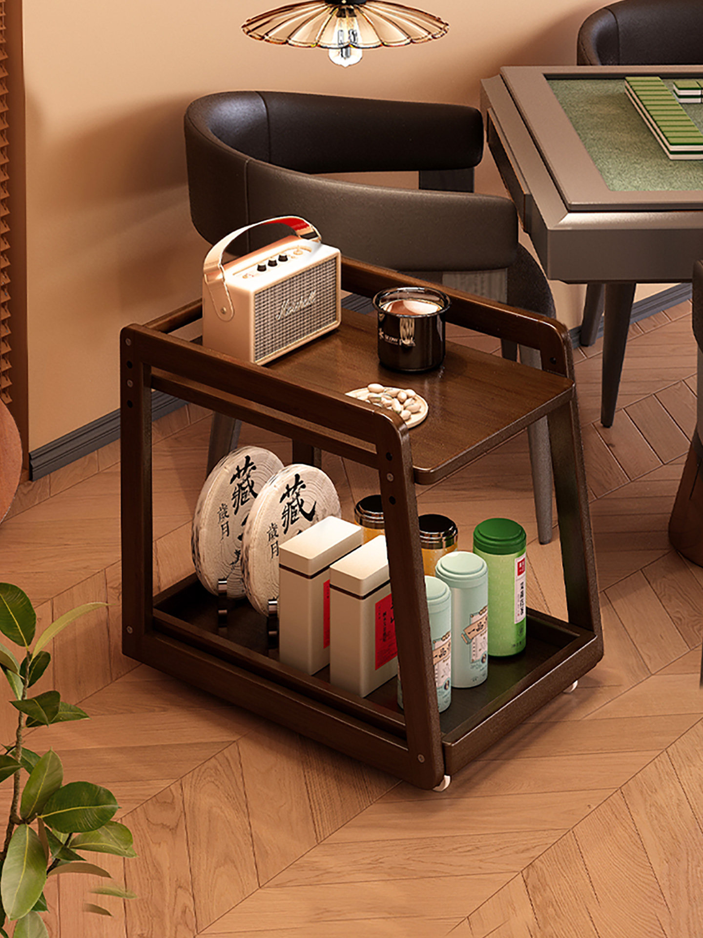 可移动麻将茶几茶水架带轮麻将桌边几置物架棋牌室打牌专用茶水桌