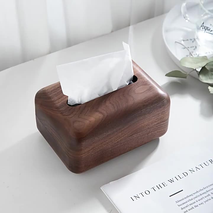 黑胡桃木纸巾盒客厅收纳盒实木桌面抽纸盒新中式高级感木质茶几
