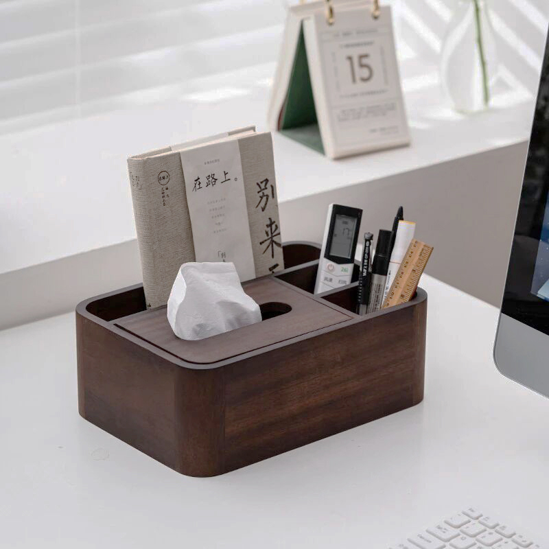 黑胡桃木纸巾盒遥控器客厅实木收纳盒架办公室餐桌抽纸盒新中式