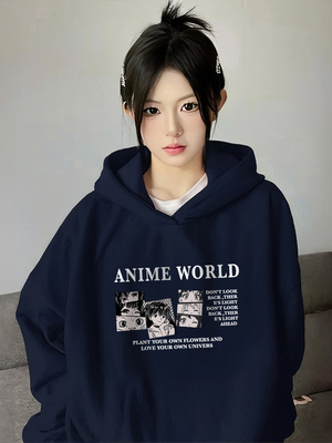 藏蓝色连帽卫衣女2025新款爆款加绒厚秋冬上衣春秋季薄款早春外套