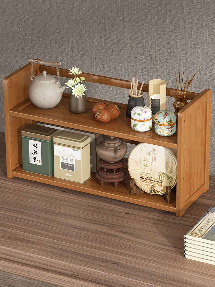 桌面博古架实木中式小型家用简约茶叶架紫砂壶摆件展示收纳置物架