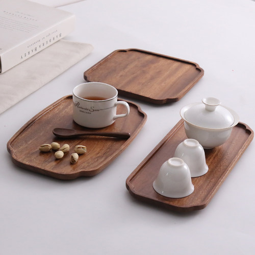 胡桃木质托盘茶盘点心盘长方形茶水杯收纳家用放茶杯敬茶果盘木盘