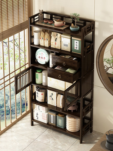 博古架实木新中式茶叶柜置物架茶室茶具收纳架子多宝阁摆件展示柜