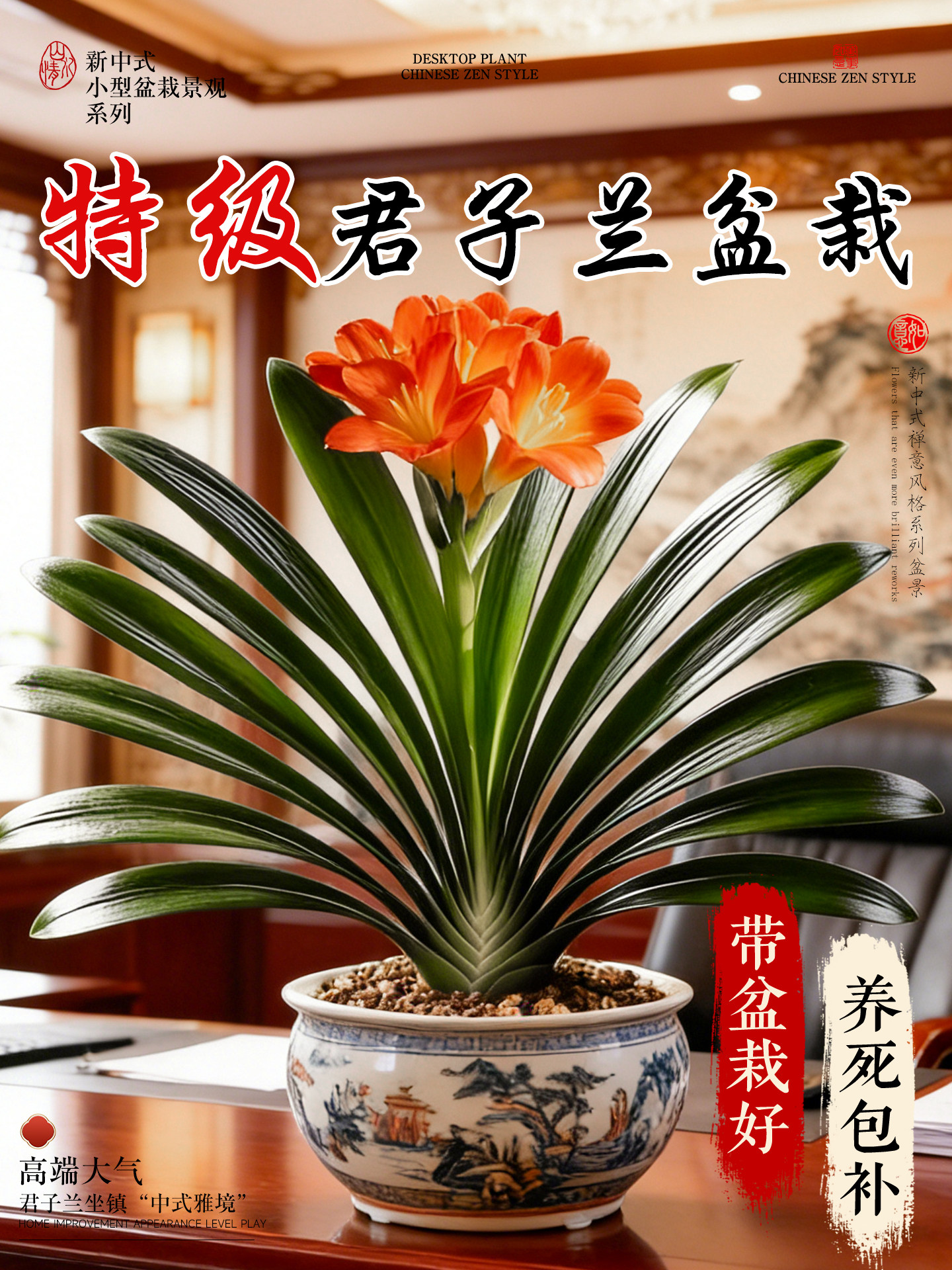 精品君子兰盆栽带花苞高端办公室客厅室内盆栽名贵花卉年宵花盆景