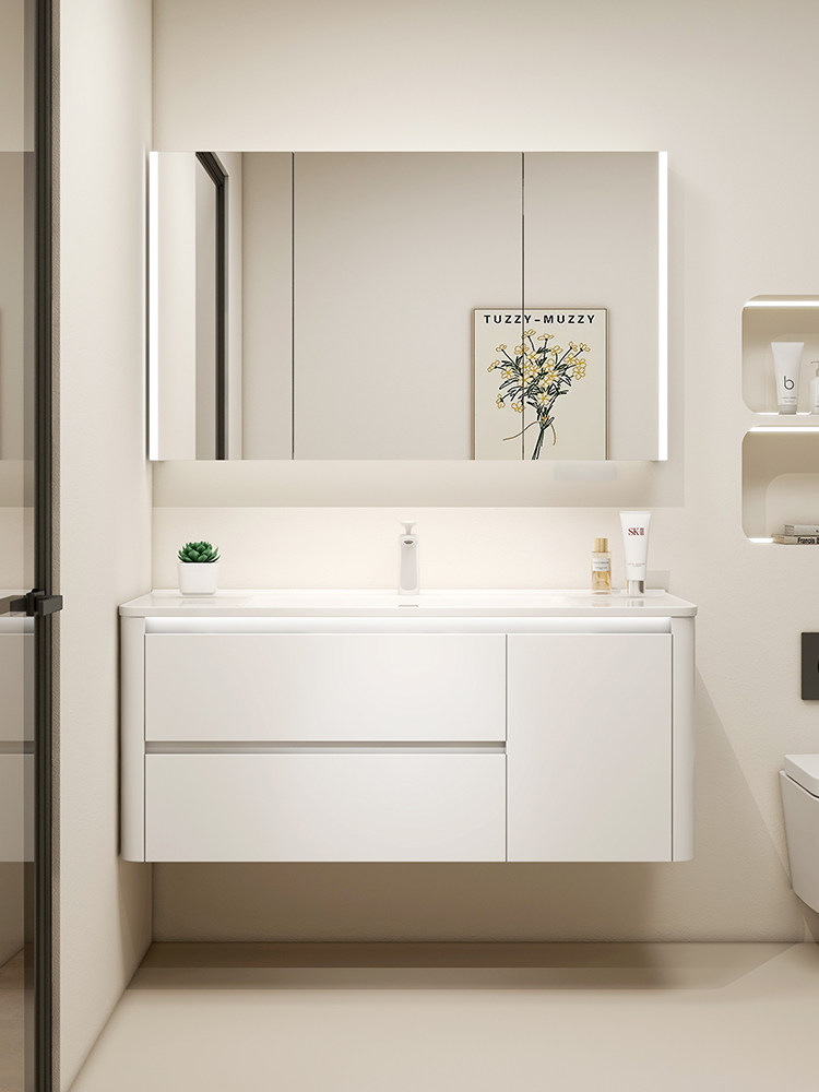 奶油风陶瓷一体盆浴室柜实木洗漱台浴室柜组合卫生间洗手盆柜,家装主材,浴室柜组合,淘宝优惠券,粉丝福利购,淘宝优惠卷