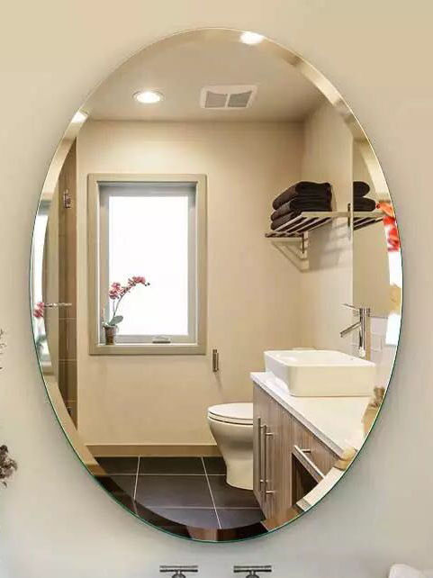 浴室厕所镜子粘贴免打孔贴墙化妆镜洗澡间椭圆形浴室镜壁挂玻璃镜