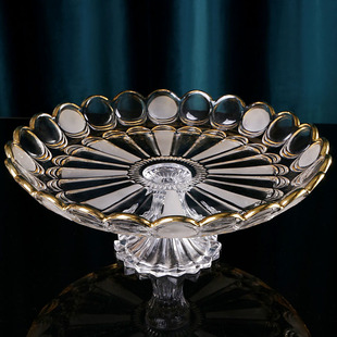 创意欧式时尚描金大号KTV糖果盘酒吧吧台玻璃高脚放切好的水果盘