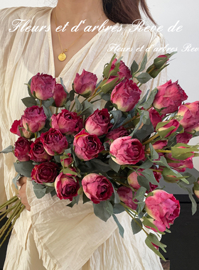 高级感法式仿真花假花干枯玫瑰花束轻奢花卉套装焦边复古餐桌摆花