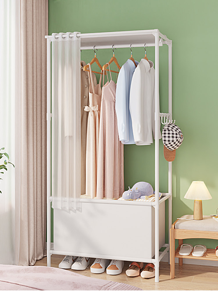 晾衣架落地简易家用卧室内宿舍挂衣杆包衣服收纳置物柜防尘衣帽架