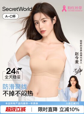 Secret World无肩带内衣女防滑抹胸式文胸粉底液隐形聚拢无痕裹胸
