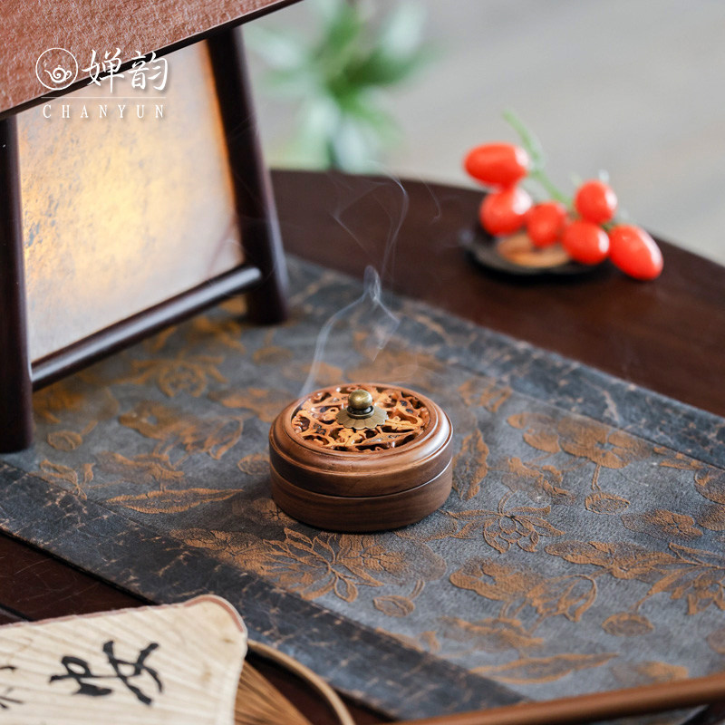 婵韵北美黑胡桃木文玩核桃圆盘香炉焚香器香薰炉茶桌摆件香道配件,餐饮具,茶道/香炉,淘宝优惠券,粉丝福利购,淘宝优惠卷