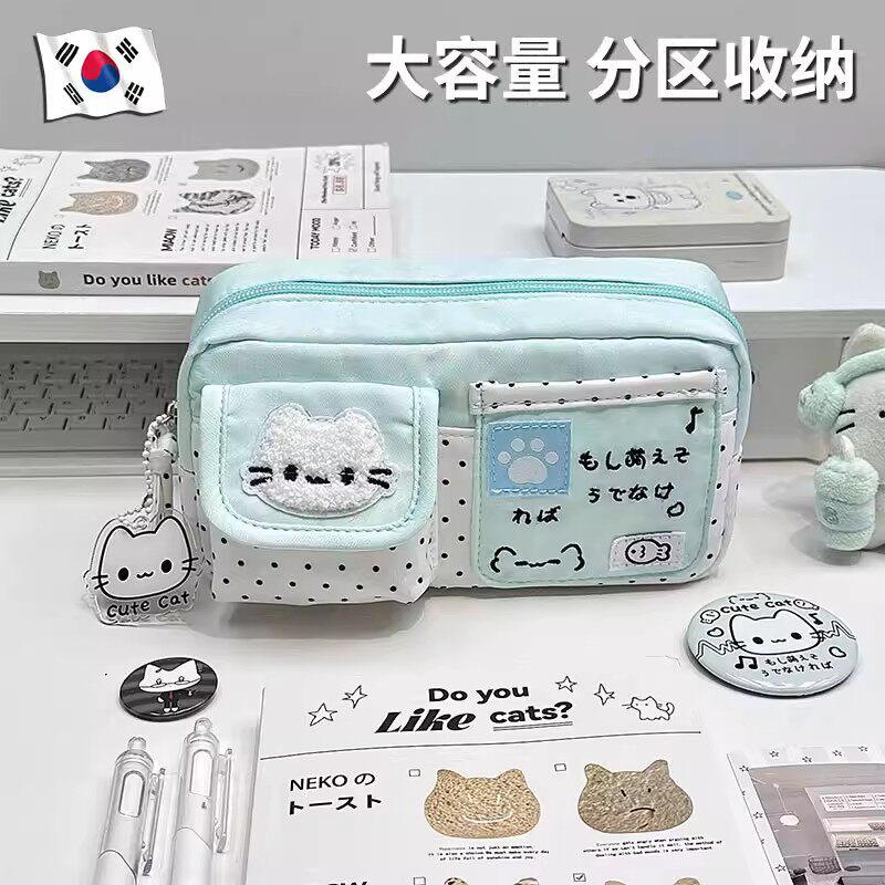 猫咪笔袋高颜值ins风韩版大容量可爱波点文具收纳袋中学生用笔盒