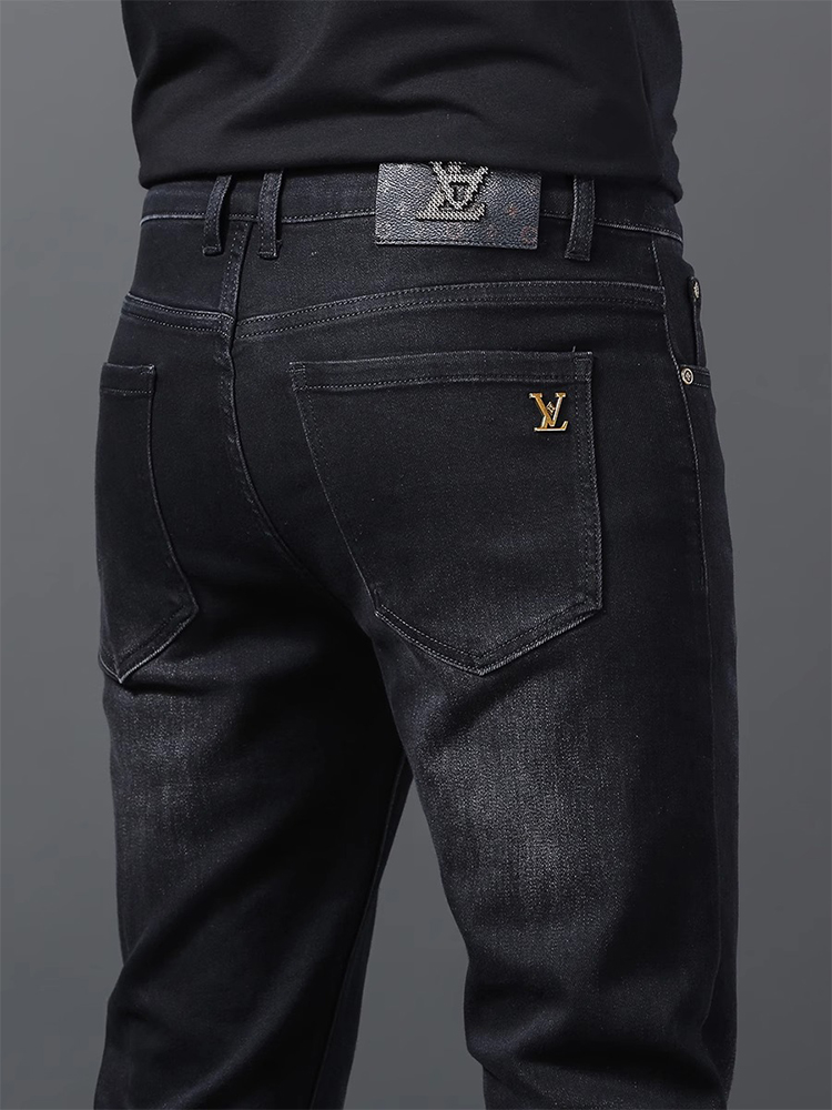 2025夏季潮牌黑灰色牛仔裤男士修身直筒高端欧货百搭弹力休闲长裤