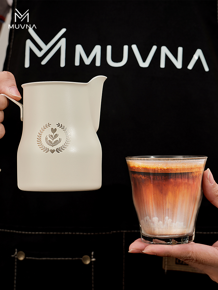 MUVNA意式咖啡打奶杯304不锈钢大肚打奶缸350/450ml拉花杯奶泡杯