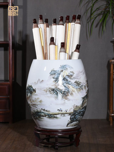 景德镇陶瓷落地大花瓶客厅中式箭筒书画缸书房字画桶复古瓷器摆件