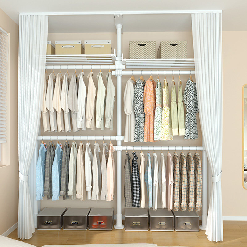 顶天立地晾衣架免打孔置衣架家用客厅伸缩置物架室内落地简易衣柜,收纳整理,置地/升降晾晒衣架,淘宝优惠券,粉丝福利购,淘宝优惠卷