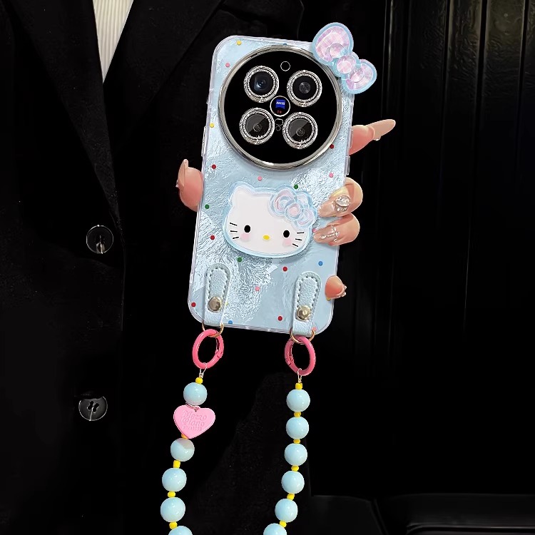 波点kt猫蝴蝶结适用vivox200pro手机壳夏天新女款x100防摔90手链s20/19pro锡纸冰川纹x80全包镜头膜s18带挂绳