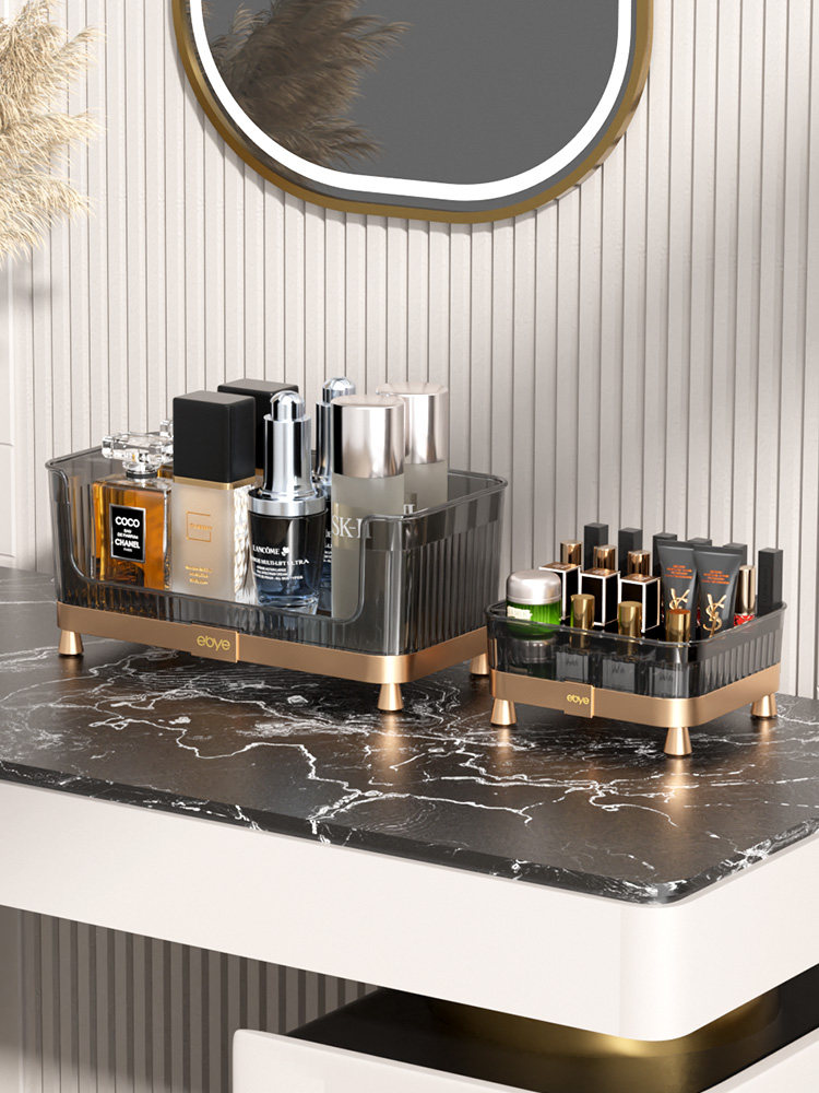 轻奢化妆品置物架卫生间梳妆台桌面护肤品收纳盒浴室洗漱台大容量