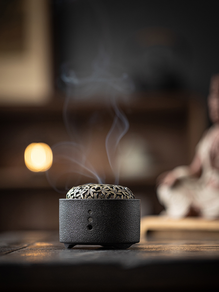 禅意陶瓷香炉铜盖盘香炉家用室内线香盘香香插香盘檀香沉香香薰炉