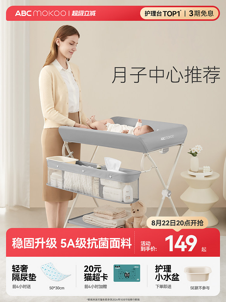 ABCmokoo赛缇尿布台婴儿护理台新生儿换尿布抚触洗澡多功能可折叠图片