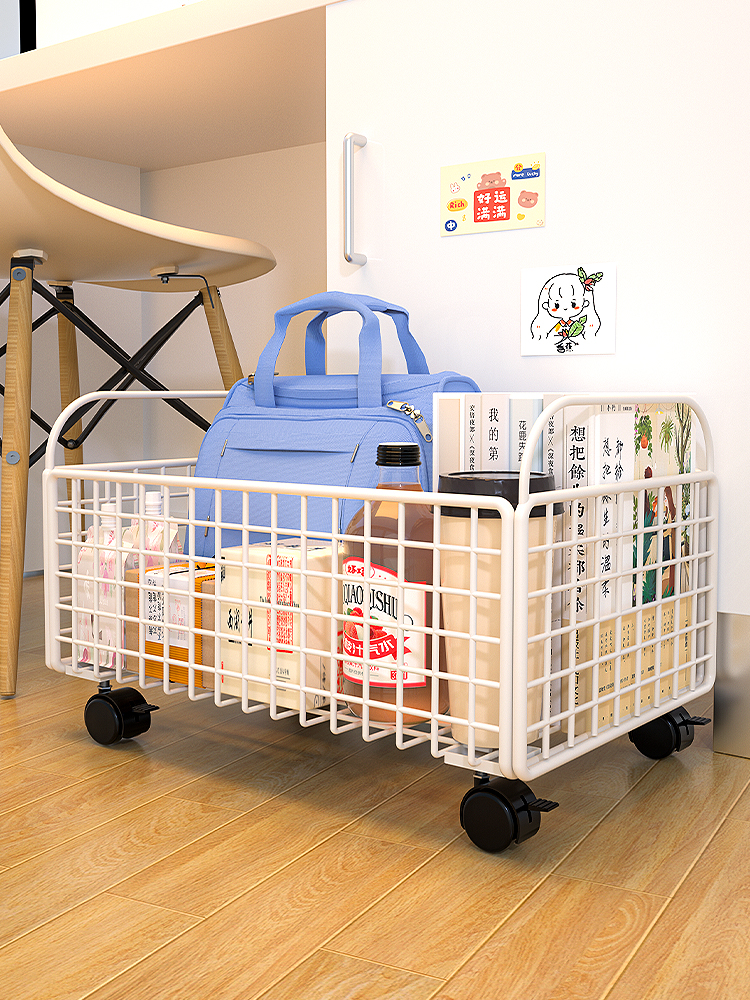 书包置物架工位放包神器小推车书本放置筐可移动桌下书本收纳架子