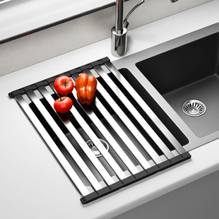 304不锈钢厨房水槽沥水架可折叠洗菜盆滤水卷帘水池沥水篮置物架