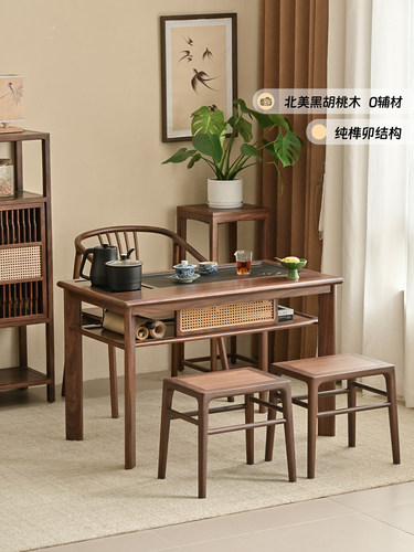 黑胡桃木轻奢高级感阳台实木茶桌2025新款高端新中式家用小型茶台