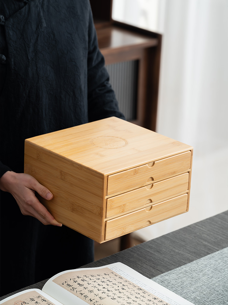 普洱茶盒多层茶叶收纳盒茶刀茶具茶针茶饼架竹制分茶盘茶道配件