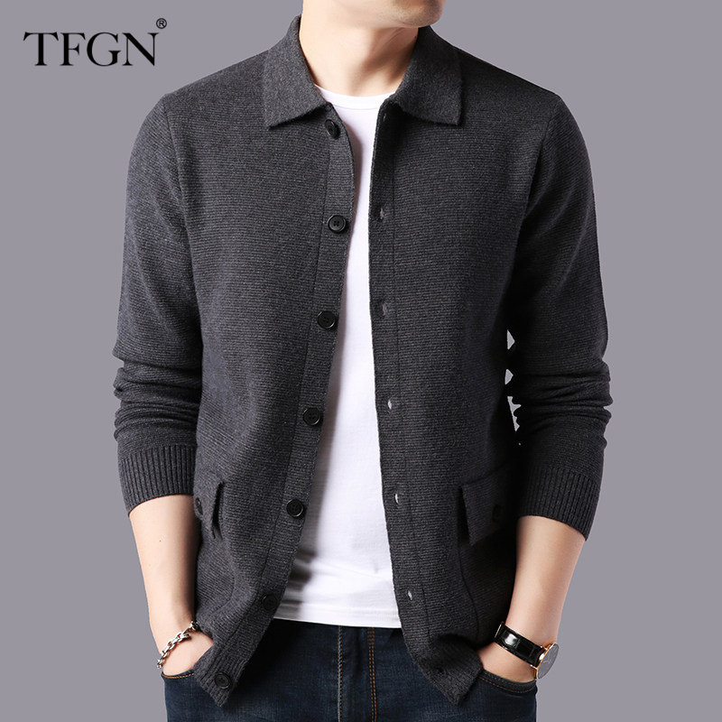 男士针织开衫2026春秋季款中年宽松衬衫领商务装薄款纽扣翻领外套