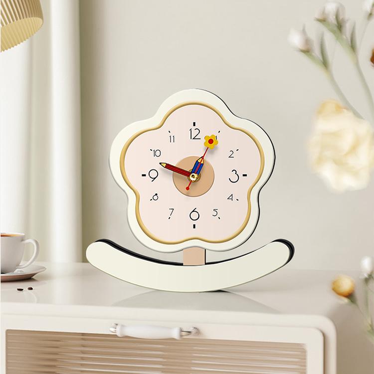 花朵不倒翁摆钟桌面摆件创意静音时钟客厅座钟小摆台装饰治愈礼品