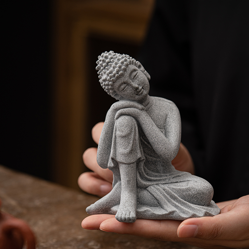 青砂石禅意北魏佛像小摆件创意中式茶宠盆景微景观石雕鱼缸装饰品