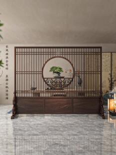 新中式屏风隔断入户玄关正对大门客厅穿堂玄关格栅茶室实木遮挡