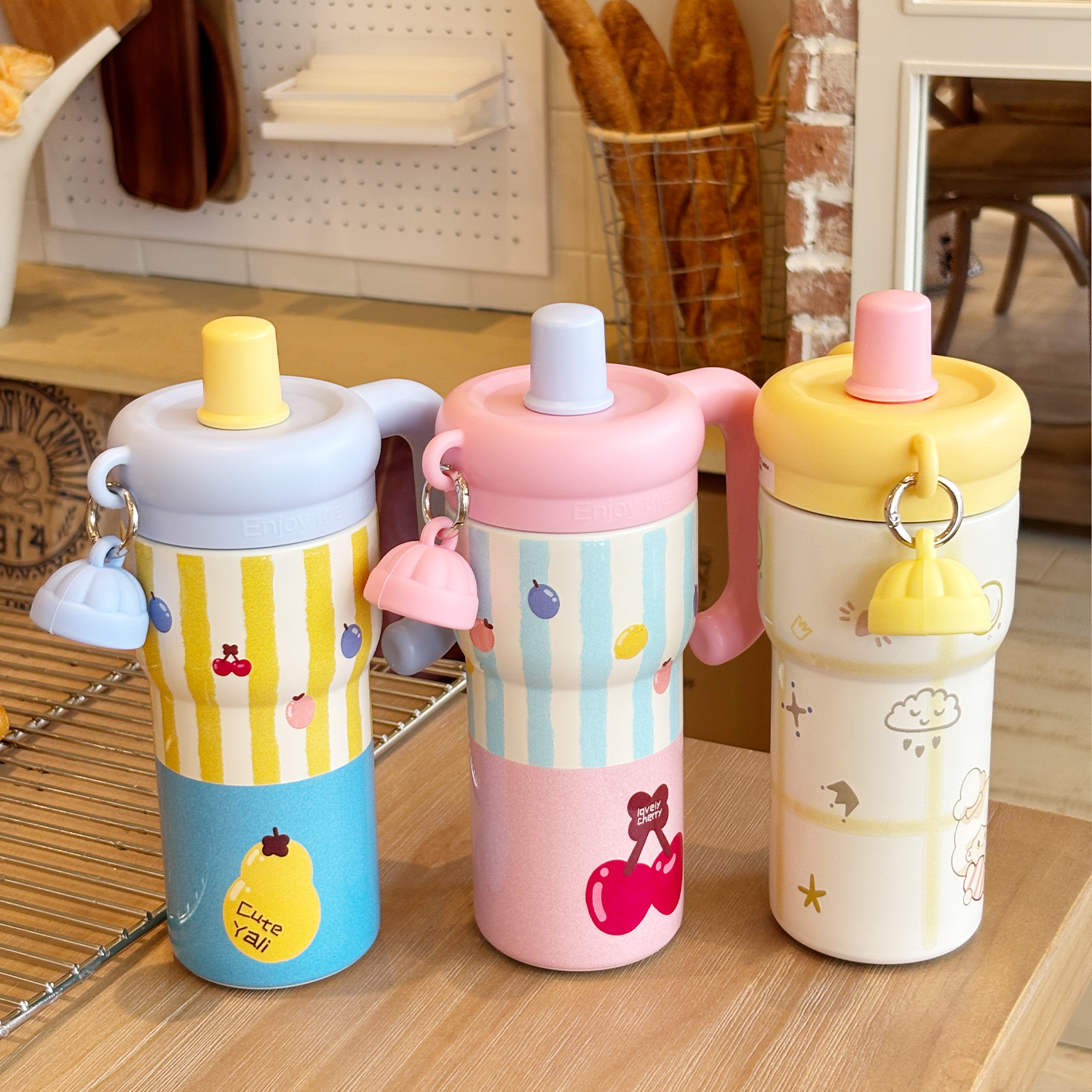 UPRIVER水果派对 粉蓝可爱少女风保冷保温杯 sus316不锈钢冰霸杯