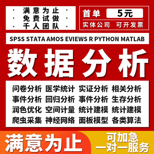 spss数据分析服务stata实证python统计处理amos问卷meta医学R代做