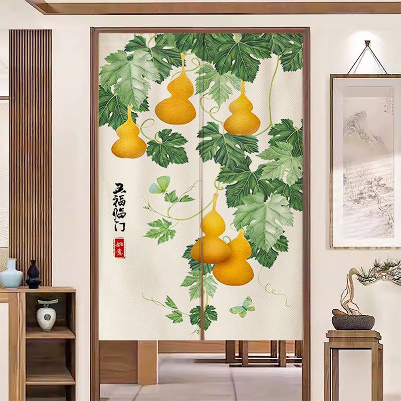 新中式葫芦门帘隔断帘厨房家用玄关帘半截布帘免打孔卫生间遮挡帘