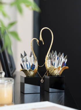 高档水晶天鹅装饰摆设现代轻奢客厅玄关酒柜摆件结婚礼物乔迁礼品