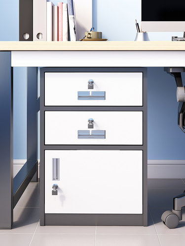 铁皮文件柜小矮柜办公桌下收纳柜活动柜带轮边柜带锁抽屉柜储物柜