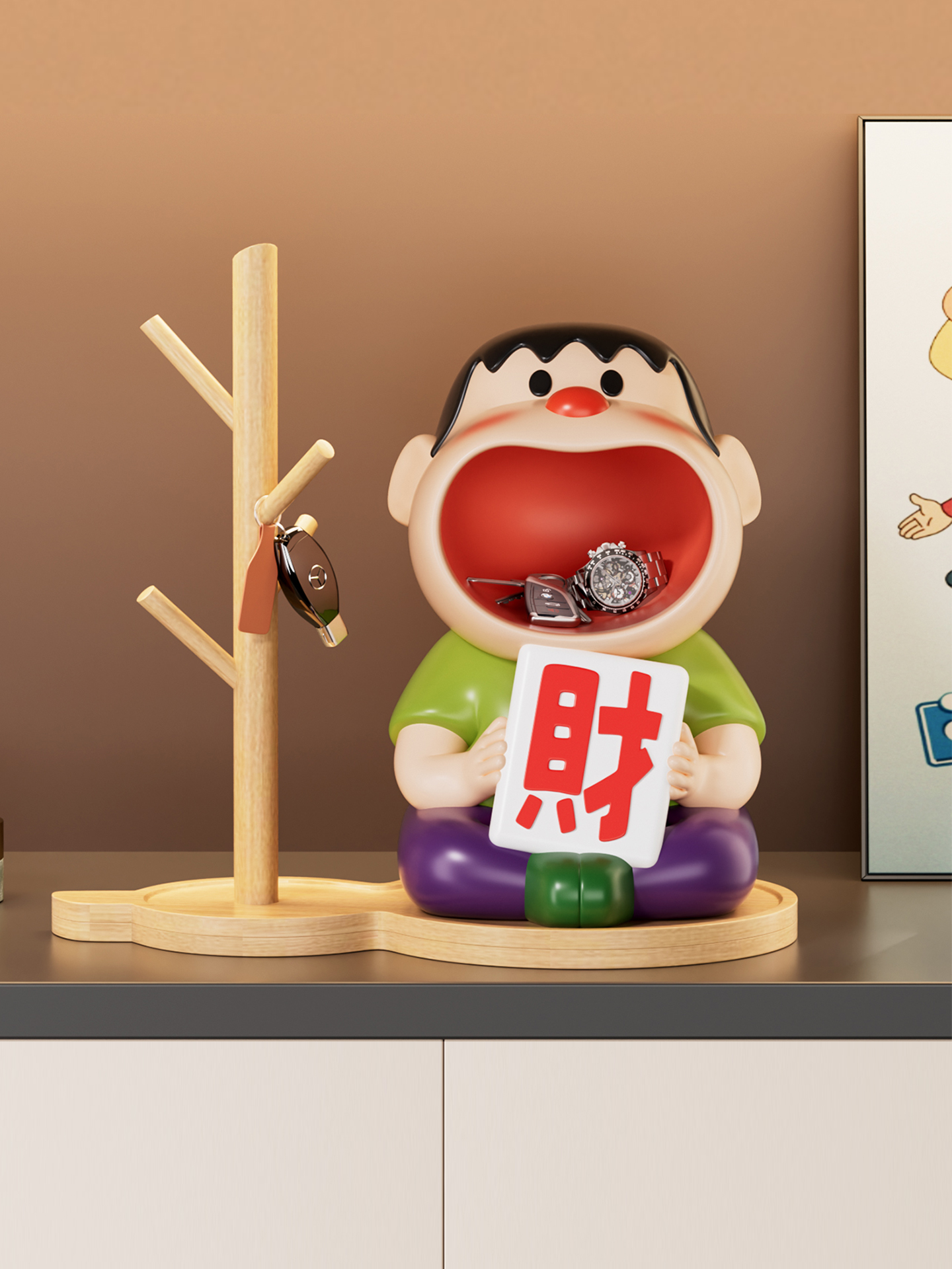 入户门胖虎玄关钥匙收纳摆件鞋柜装饰品置物架高档客厅酒柜收纳盒