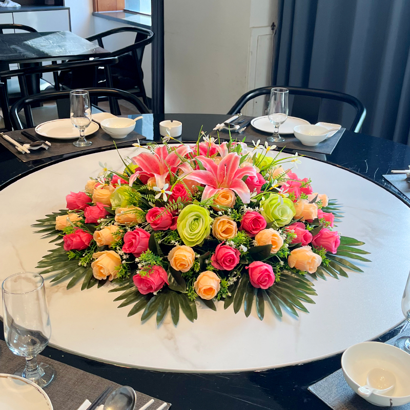 新款特价大型酒店绢花电动转盘花艺装饰花插花圆桌花餐桌花摆件花