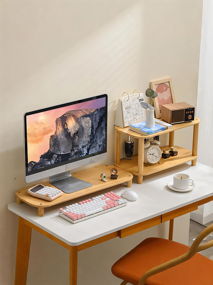 台式电脑增高架桌面收纳架显示器屏幕支架办公室加高底座置物架竹