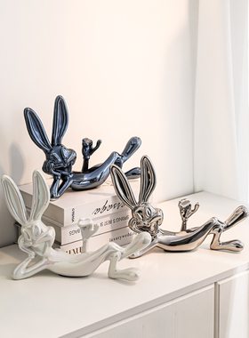 网红卡通兔子摆件轻奢家居客厅电视柜酒柜入户玄关创意装饰高级感