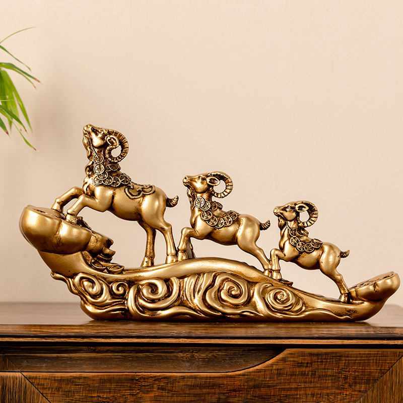 三羊开泰生肖羊招k财工艺礼品摆饰小摆件创意客厅玄关酒柜家居装