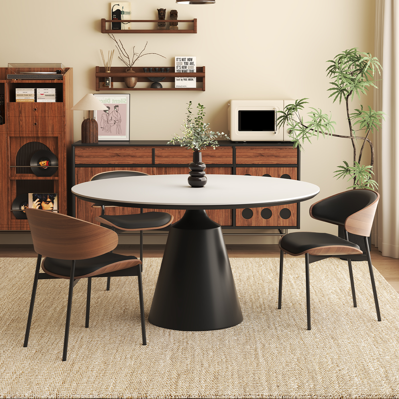 岩板圆餐桌带转盘家用高级感创意圆桌客厅小户型现代简约圆形饭桌