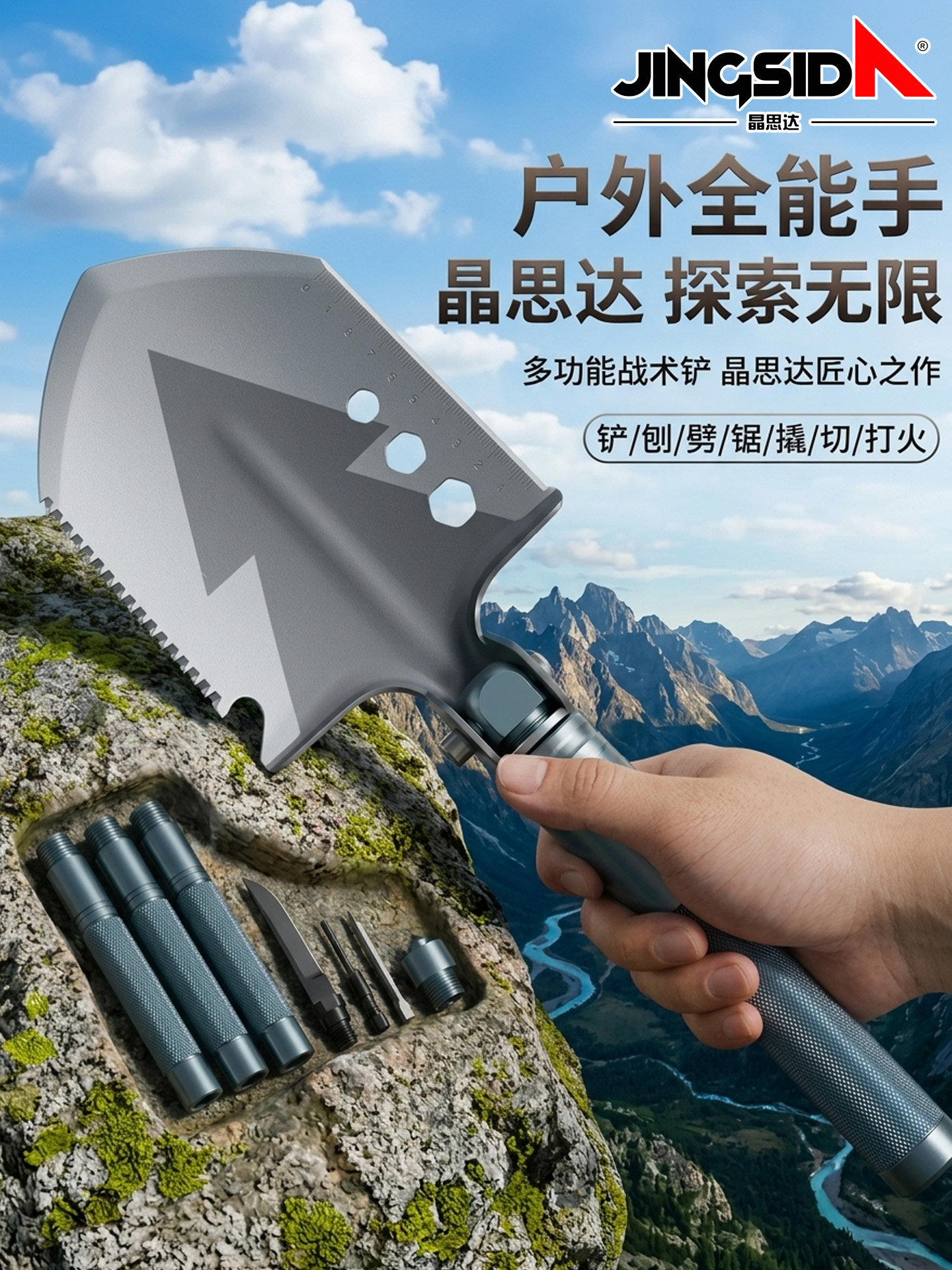 高端精品工兵铲多功能兵工铲子户外车载折叠钓鱼铲子锰钢加厚单铲